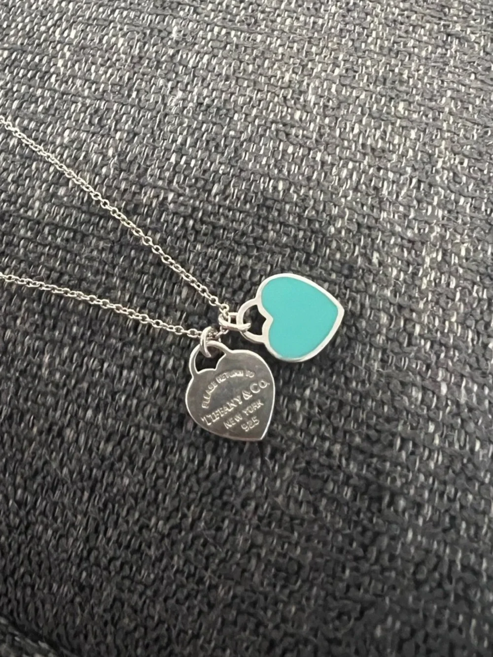 Tiffany & Co. Silver Mini Double Heart Pendant with Tiffany Blue Enamel
